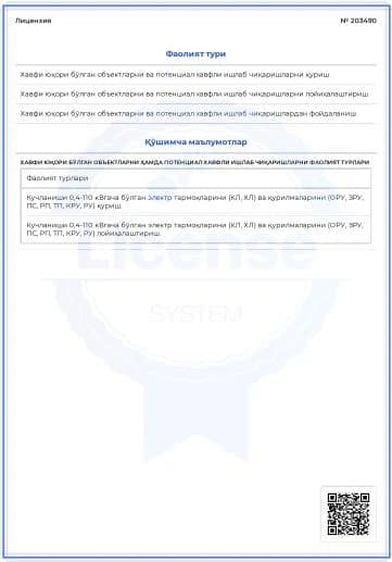 Приложение к лицензии